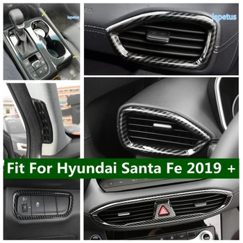 Aspect Fibra de Carbon Interior Fata Faruri Lămpi Buton Comutator / AC Acopere Garnitura Pentru Hyundai Santa Fe 2019 - 2021 ABS Accesorii