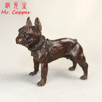 Cupru Antic Bulldog Francez Statuie Desktop Mic Ornament De Epocă Animale Figurine Miniaturale De Decor Acasă Accesorii Meserii