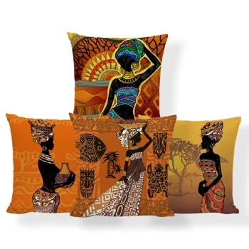 African Femeie de Etnie Pernele de Acoperire African Fata de Perna Decorativa Caz Lenjerie de Culoare Pânză Pernă de Acoperire pentru Canapeaua de Decor Acasă