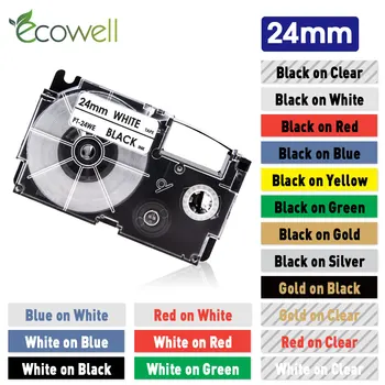Ecowell 1buc 24mm XR-24WE Compatibil pentru Casio XR-24X XR-24RD XR-24BU XR-24YW XR-24GN eticheta banda pentru KL-430 KL-820 Label Maker