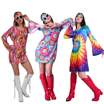 70 60 Costume pentru Adulti Femei de Flori Hippie Costum anii 1960, ' 70 Moda Hippie Halloween Rochie de Lux pentru Femei Doamnelor Costume