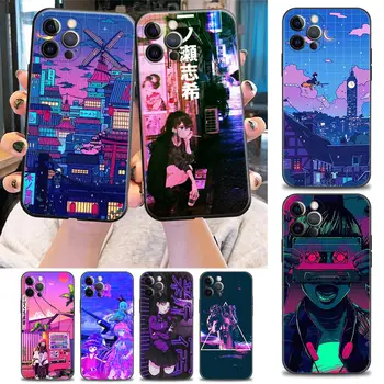 Anime Vaporwave Glitch Cald Telefon Caz pentru iPhone 6 7 8 Plus SE 3 2020 2022 11 12 13 Pro Xs Max Mini XR X S Caz Negru husă Moale