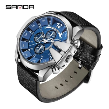 SANDA Bărbați Ceasuri de Lux de Top de Brand Sport Impermeabil Ceas de mână Creative Ceas Cuarț Militară din Piele Relogio Masculino