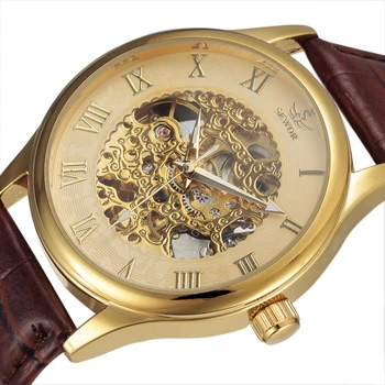 SEWOR Moda Ceasuri Barbati Top Brand de Lux de Aur cuarț Ceas Curea din Piele Maro Bărbați Automat Ceas Analogic
